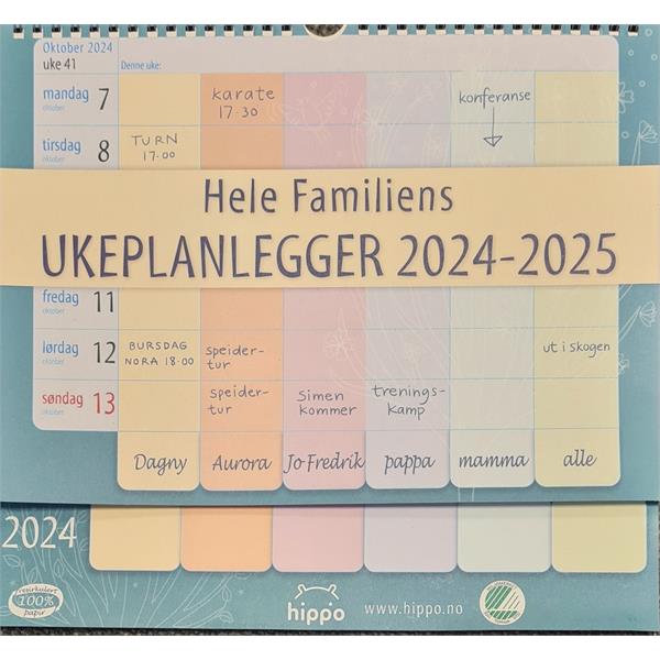 931325 Hippo 9313 Kalender, Ukeplanlegger 2025/2026 Miljømerket, Hippo, Resirkulert papir