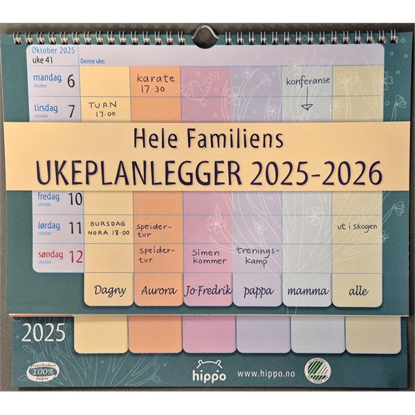 931325 Hippo 9313 Kalender, Ukeplanlegger 2025/2026 Miljømerket, Hippo, Resirkulert papir