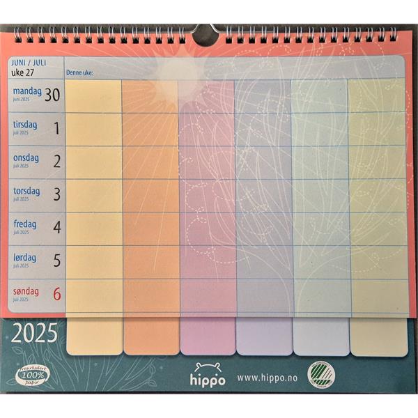 931325 Hippo 9313 Kalender, Ukeplanlegger 2025/2026 Miljømerket, Hippo, Resirkulert papir