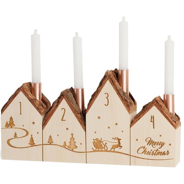 14170  4170 Adventsstake, 4 hus m/stearinlys,20x10cm Waldfabrik