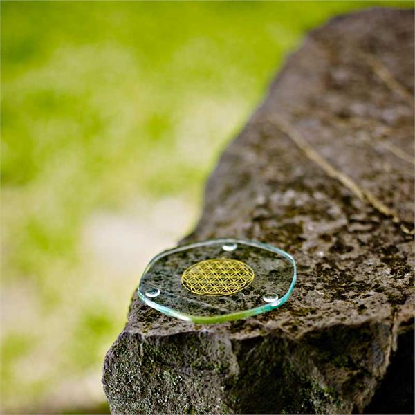 9422994 Nature's Design 5110 Energibrikke | Ø9 cm glassbrikke med golden flower of life