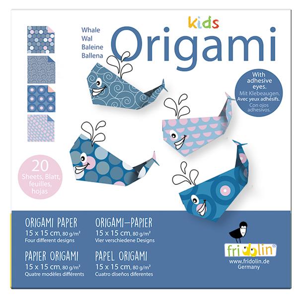 11378   Origami-kids, hval, 15x15cm, 4 ass. desi Fridolin