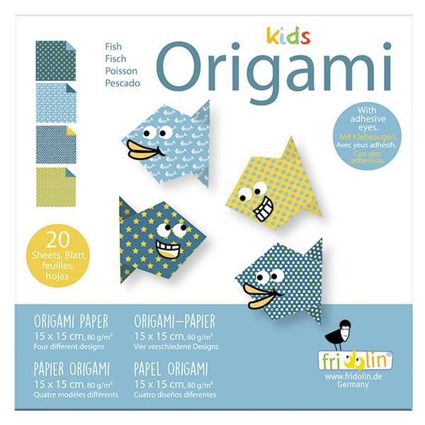 11373   Origami-kids, fisk , 15x15cm, 4 ass. des Fridolin
