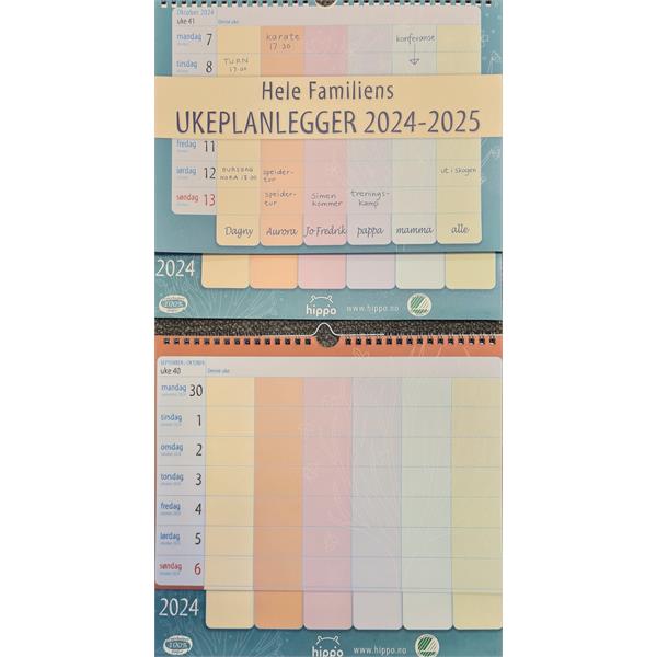 931324 Hippo 9313 Kalender, Ukeplanlegger 2024/2025 Miljømerket, Hippo, Resirkulert papir