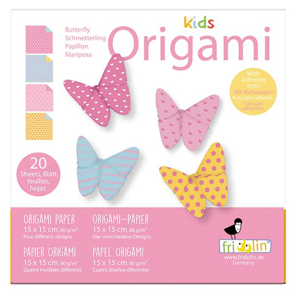 11376   Origami-kids, sommerfugl, 15x15cm, 4 ass Fridolin
