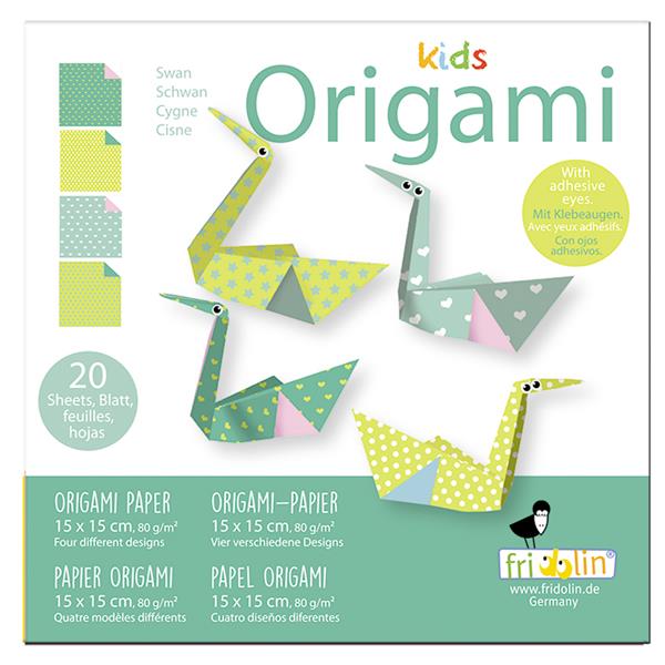 11377   Origami-kids, svane, 15x15cm, 4 ass Fridolin